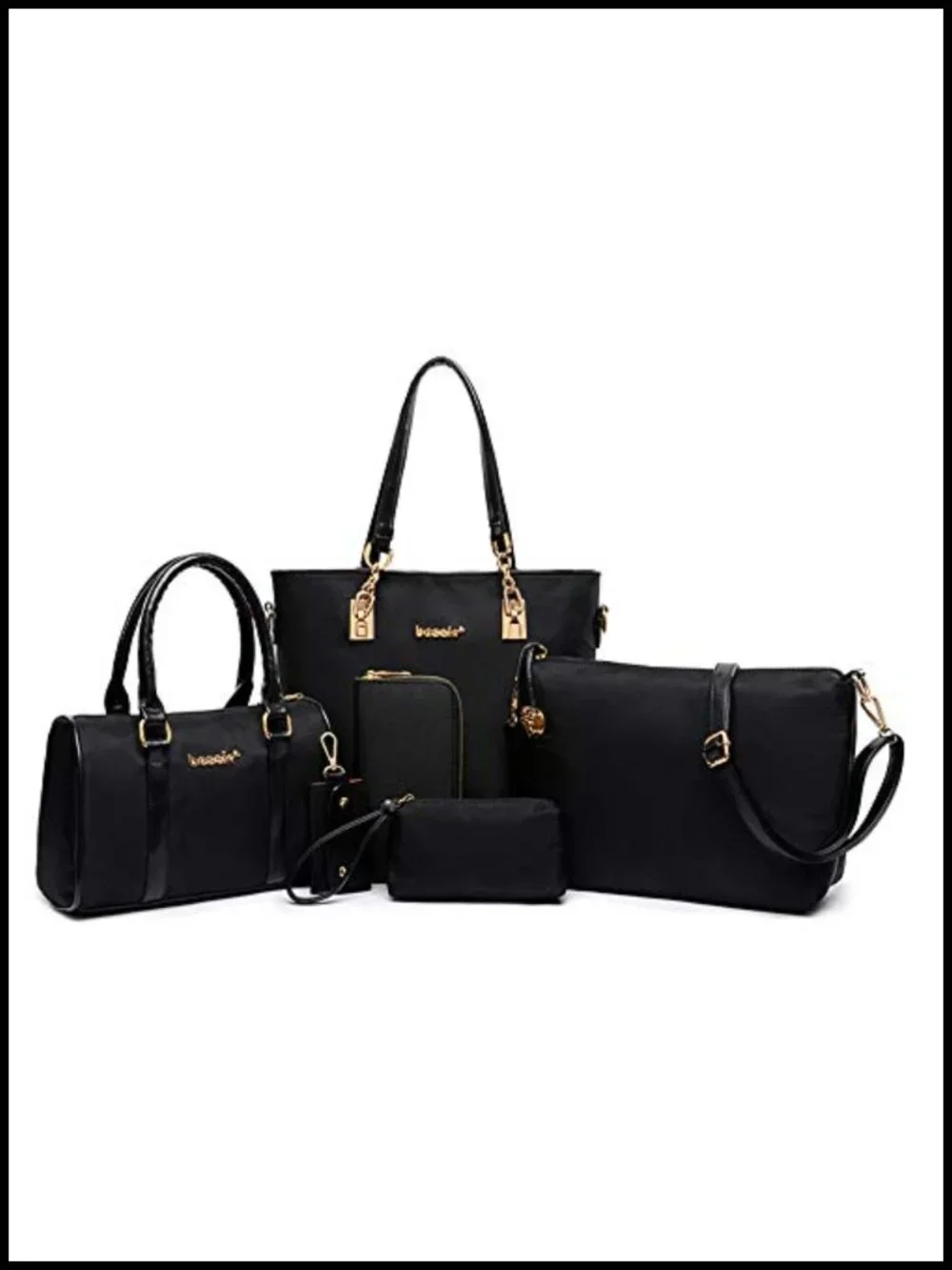 Nylon 6-Piece Shoulder Bag Tote Handbag Purse Wallet Key Case Set